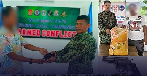 Two former CTG members surrender and turn over their firearms to NEPPO on May 15, availing of assistance under Oplan Balik-Loob to start a peaceful and lawful life.
