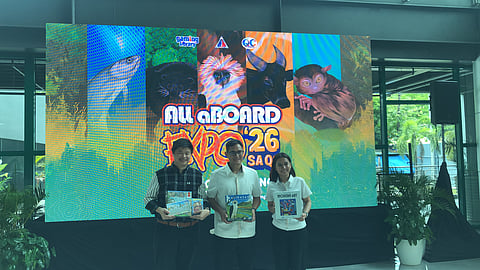 Quezon City held a press conference on Tuesday, 19 May, to announce the All aBOARD Expo 2026 to be held at MICE Center, Quezon City from May 28 to 31, 2026. Holding the board games were (from right to left) Gaming Library CEO Hans Kenner Fernandez, Quezon City Administrator Michael Victor Alimurung and City Tourism Department Officer-in-Charge Gianna Aria Barata. (PHOTOGRAPHED by Sean Magbanua for the Daily Tribune.)
