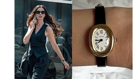 In "The Devil Wears Prada," Anne Hathaway's character Andie wears the Cartier Baignoire, wearing it with the face inward, giving the classic a utilitarian feel 
