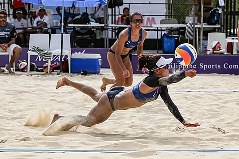 SISI Rondina and partner, Bernadeth Pons, struggle to keep up against the taller, more experienced tandem of Sofia Bisgaard and Cirkeline Hog of Denmark in the Volleyball World Beach Pro Tour Nuvali Challenge on Thursday at the Nuvali Sands Courts. 