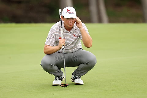 RICO Hoey lines up a putt on the ninth green during the first round of the CJ Cup Byron Nelson 2026 at TPC Craig Ranch on Thursday.