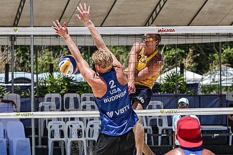 ARTURS Rinkevics hammers a spike over American Chase Budinger in Latvia’s straight sets win to punch a quarterfinal ticket in the Volleyball World Beach Pro Tour Nuvali Challenge men’s division. 