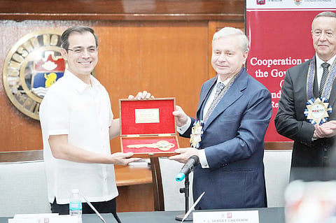 MANILA Mayor Francisco ‘Isko Moreno’ Domagoso (left) and Sergey Cheremin, minister of the Moscow government and head of the Department of External Economic and International Relations, formalize a cooperation program for 2026-2028 during a ceremonial signing at Manila City Hall on Monday.

