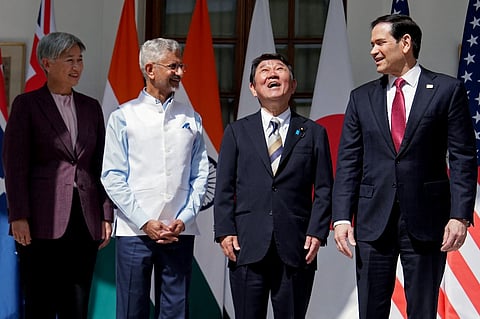 AUSTRALIA'S Foreign Minister Penny Wong (leftmost), India’s Foreign Minister Subrahmanyam Jaishankar, Japan’s Foreign Minister Toshimitsu Motegi and US Secretary of State Marco Rubio pose for a group photo during the Quad Foreign Ministers’ meeting at Hyderabad House in New Delhi on 26 May 2026.