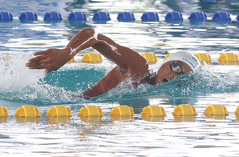 CHARLES Nathan Boneo makes waves in the 400-meter freestyle swimming competition on Tuesday in the Palarong Pambansa in Agusan del Sur.
