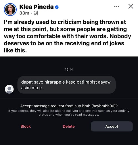 Klea Pineda reacts against below the belt comments from followers