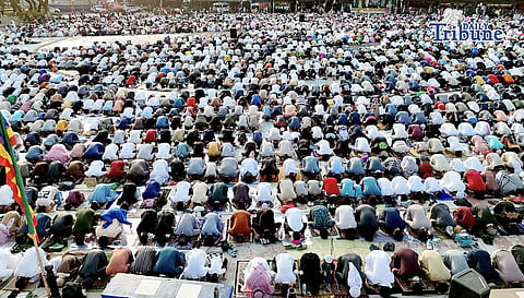 Muslim faithful gather in prayer at the Quezon Memorial Circle in Quezon City on Wednesday, 27 May 2026, as they celebrate Eid al-Adha, or the Feast of Sacrifice.