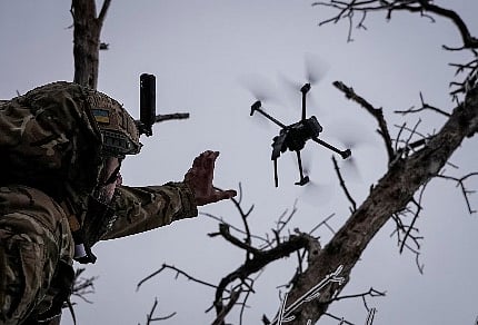 A Ukrainian soldier launches a kamikaze FPV attack drone near the front line in Bakhmut, Ukraine, in 2023. As Kyiv expands ties beyond Europe, drone technology has become one of several areas of potential cooperation between Ukraine and the Philippines.