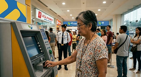 A GOVERNMENT Service Insurance System pensioner uses an ATM machine to receive mall-based frontline services that were expanded across Metro Manila and nearby provinces, to improve accessibility and reduce processing times for member transactions.