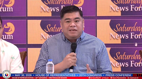 Tingog Party-list Rep. Jude Acidre speaks at the Saturday News Forum on 30 May.