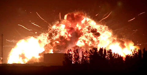 THE uncrewed Blue Origin’s New Glenn rocket turns into a fireball after exploding during a test on a launchpad at Cape Canaveral Space Force Station in Cape Canaveral, Florida, on 28 May 2026.