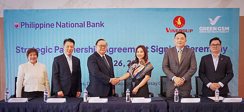 PHILIPPINE National Bank executives led by Katherine H. Cabrera - SVP & Head, Cash Management Division; Allan L. Ang - FSVP &  Head, Corporate Banking Group; and Edwin R. Bautista - President & Chief Executive Officer meet with Green GSM officials led by Thuy Vu Dropsey - Chief Corporate Development & Strategic Finance Officer, Vingroup JSC; Bryan Liew - Chief Financial Officer for Asia Markets & Head of Capital Solutions, Vingroup JSC; and Dao Quy Phi - Managing Director, GreenSM Southeast Asia & President, Green and Smart Mobility Philippines Inc. 