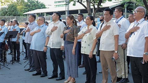 MAKATI Mayor Nancy Binay (fourth from right) attends the weekly flag ceremony at the City Hall premises.