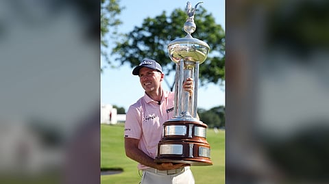 RUSSELL Henley lifts the trophy after posting a dramatic win in the PGA Tour Charles Schwab Challenge at the Colonial Country Club in Fort Worth, Texas.