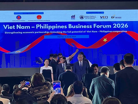 (From left) Trade Secretary Cristina Roque, President Ferdinand Marcos and Vietnamese President To Lam graced the Vietnam-Philippines Business Forum at the Diamond Hotel Manila on Monday.