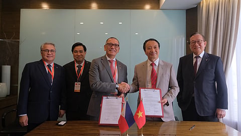 Photo shows (L-R ) Raymund Jude G. Aguilar, chairman, PCCI; Dr. Lloyd D. Balajadia, chairman for philippines-vietnam business council, PCCI; Ferdinand “Perry” A. Ferrer, president, PCCI; Nguyen Quang Vinh, vice executive president, VCCI; George T. Barcelon, chairman emeritus and chairman for international trade policy and legislative affairs, PCCI. 

