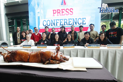 (June 04 2026) Quezon City  Mayor Joy Belmonte and National Federation Of Hog Farmers, Inc. (NFHFI) chairman Chester Warren Tan, (NFHFI) chairman emeritus Ceo Bong Mercado pose for photos during the ceremonial lechon chopping as part of the press conference launch of the Hog Festival Pork Labanan 2026 in Quezon City on Thursday, June 4, 2026. Photo/Analy Labor