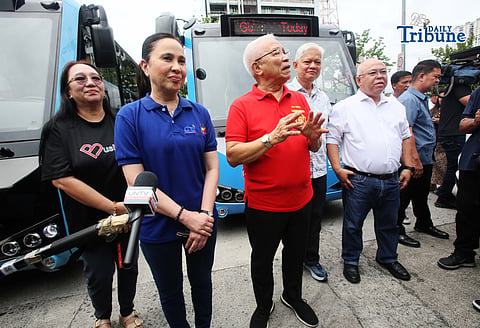 (June 04 2026)  DTI Secretary Ma. Cristina A. Roque and LTFRB Chairman Vigor D. Mendoza II, together with the transport group leaders, present passenger electric vehicles in Quezon City on Thursday, June 4. the presentation of a passenger electric vehicle initiative is aimed to support the modernization and sustainable development of public transportation. Photo/Analy Labor