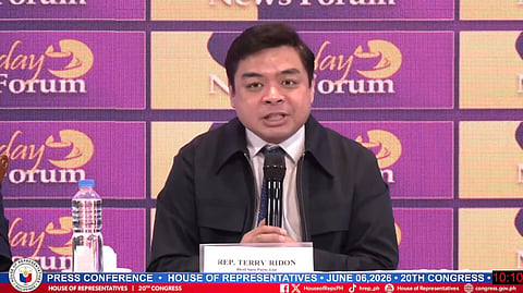House prosecutor panel member and Bicol Saro Representative Terry Ridon speaking at the Saturday News Forum, June 6. (Photo screenshot from the House of the Representatives)