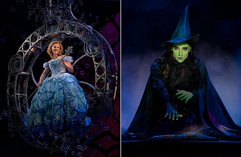 Allie Trimm as Glinda and Lissa De Guzman as Elphaba.
