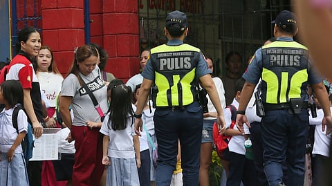 QUEZON City Police District Station 10 officers visit Marcelo H. del Pilar Elementary School in Quezon City to engage with students. The Philippine National Police has deployed personnel nationwide to secure campuses against bullying, theft and street crimes.