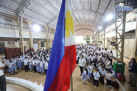 (June 08 2026) School principal and teachers from Marcelo H del Pilar Elementary School in Kamuning Quezon City, welcome the students from kinder to grade six as they conduct an orientation, during the first day of classes on Monday June 8 2026. Photo/Analy Labor 