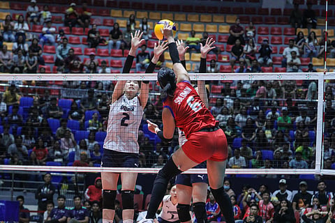 ALYSSA Solomon attacks the Korean defense during their AVC Women’s Cup game at the Candon City Arena on Tuesday.