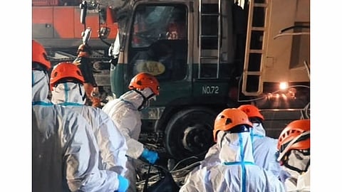 Responders extricate the 30th casualty at ground zero in Brgy. Balibago, Angeles City.