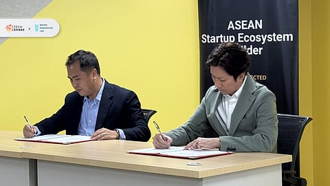 REPRESENTATIVES from regional accelerator TechShake and the Brunei Innovation Lab sign a memorandum of understanding during a ceremony in Pasig City. The partnership aims to strengthen cross-border collaboration among ASEAN innovation hubs and support startups and innovators developing scalable regional solutions.