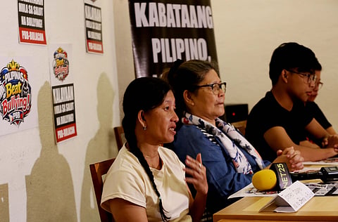 (June 10 2026) Parents and relatives of bullying victims from San Jose del Monte, Bulacan, gather in Quezon City on Wednesday, June 10, 2026, emotionally share the experiences and recount bullying incidents involving their children. The group also called for stronger regulations and stricter enforcement of Republic Act No. 10627, or the Anti-Bullying Act of 2013, to strengthen student protection and ensure accountability in schools. Photo/Analy Labor