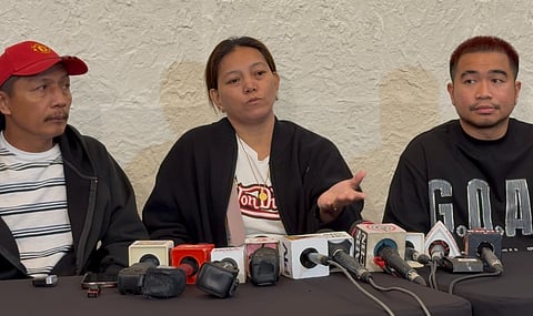 Rovelyn Baterbonia (middle) during a press conference following the unfortunate death of her son, Ateneo student-athlete Rene Baterbonia, during a supposed team-building activity in Dipaculao, Aurora on Monday, 8 June.
