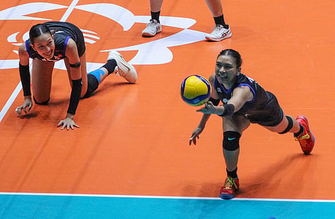 ALYSSA Valdez and Thea Gagate and the rest of Alas Pilipinas go down against Taiwan in the AVC Women’s Volleyball Cup on Thursday at the Candon City Arena in Ilocos Sur. 
