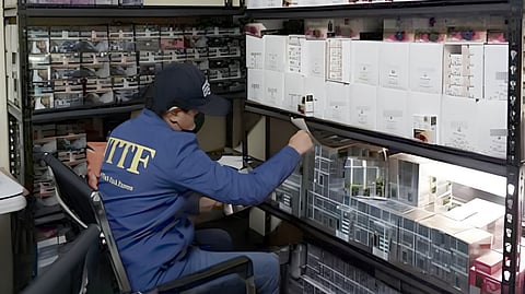 ILLICIT vapes A Bureau of Internal Revenue Task Force operative inspects stacks of illicit vape products in a recent raid in Bulacan, which yielded some 19,000 vape units. A study by the EU-ABAC estimates that the Philippines lost P141 billion in revenues  2024- 2025 due to illegal tobacco and vape products. From that amount, P118.1 billion was attributed to illicit cigarettes and P22.9 billion to illegal e-vapor products.