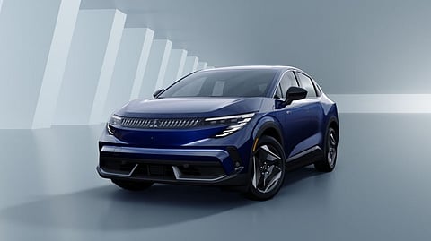 FRONT view shows the 2027 Mitsubishi Eclipse Sportback with its distinct fascia, slim lights and electric subcompact SUV shape.