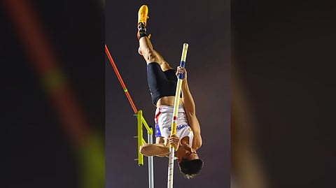 EJ Obiena finishes second in the Eurowings Flight Circus in Düsseldorf, Germany.