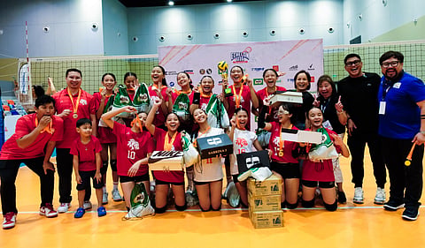 THE San Beda University-Taytay spikers smile after beating the Kaito Volleyball Academy to win the Echelon U16 Club Invitational on Saturday.