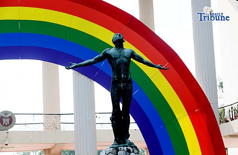 (June 16 2026) A giant LGBT rainbow display at University of the Philippines in Diliman Quezon City on Tuesday June 16 2026. The giant rainbow display promotes inclusivity and equality as the university observes Pride Month. Photo/Analy Labor