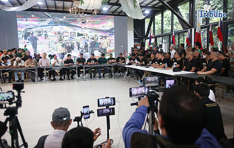 (June 16 2026) Former Congressman Mike Defensor along with the 22 Marines gathered at the Doublegem EDSA Garden Event place in Mandaluyong City, on Tuesday June 16 2026  where the supposed Senate blue ribbon committee hearing of the bloc led by Sen. Alan Peter Cayetano be held. Photo/Analy Labor