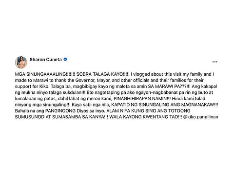 Sharon rumesbak sa ‘maleta’ issue: 'Ang kakapal ng mukha ninyo'