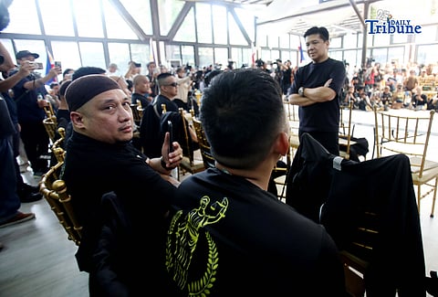 (June 16 2026) Former Congressman Mike Defensor along with the 22 Marines gathered at the Doublegem EDSA Garden Event place in Mandaluyong City, on Tuesday June 16 2026  where the supposed Senate blue ribbon committee hearing of the bloc led by Sen. Alan Peter Cayetano be held. Photo/Analy Labor