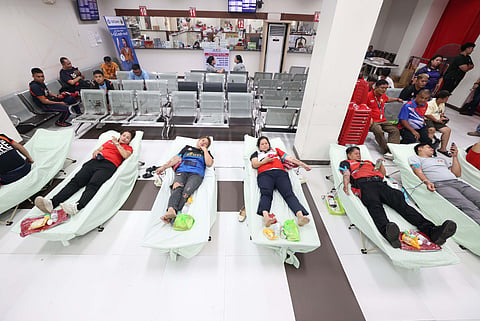 (June 17 2026) Volunteers extract blood from donors during the blood letting activity inside the city hall as part of their celebration of 19th cityhood of San Juan on Wednesday, June 17, 2026. Photo/Analy Lab