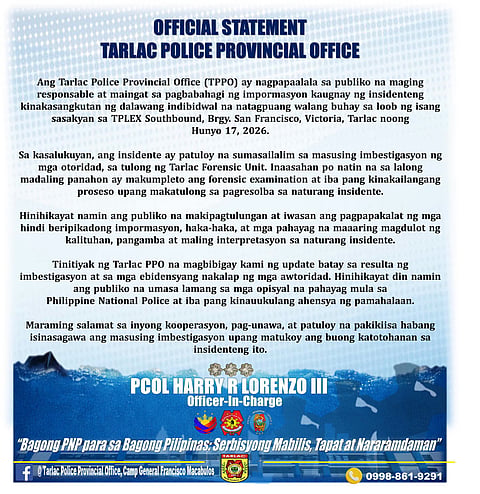 Two found dead inside vehicle along TPLEX in Tarlac