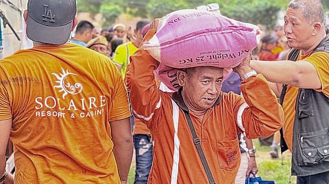 SACKS of rice were among the items distributed as the ICTSI Foundation and Bloomberry Cultural Foundation, in partnership with Solaire Cares and MORE Power, conducted a relief operation on 15 June to assist communities affected by the earthquake in General Santos City and nearby areas.