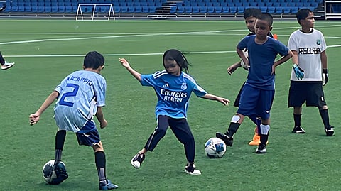 FILIPINO kids enjoy Pinoy Football Fiesta clinic.