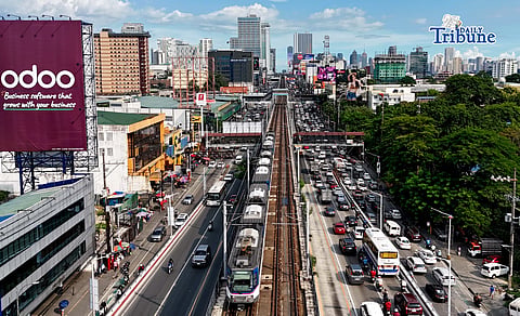 (June 20 2026) Metro Rail Transit MRT3 seen running at the train track along Edsa in Quezon City, to accommodate higher passenger volume and prevent unloading incidents, the management has been deploying high-capacity 4-car CKD train sets that can ferry up to 1,576 commuters. Photo/Analy Labor