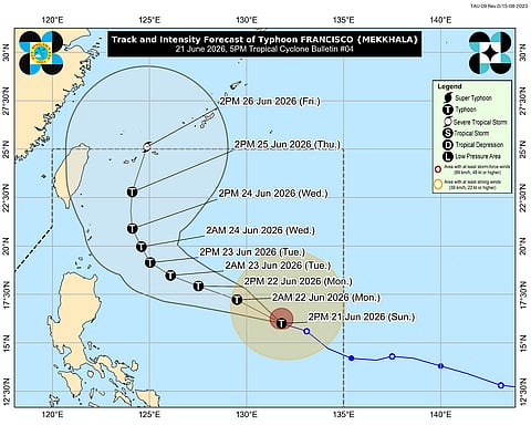 The forecast track of typhoon Francisco which entered the Philippine Area of Responsibility (PAR) this Sunday, 21 June.