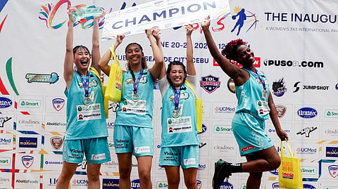 THE Shinjuku Givers composed of Esther Ibeh, Tumi Takakuwa, Mizuno Naho and Milai Mori celebrate after beating Uratex Dream, 21-8, to rule the Cebu Hustle 3x3 late Sunday at the SM Seaside City in Cebu.