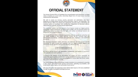 Parañaque schools division investigates sexual abuse allegations

