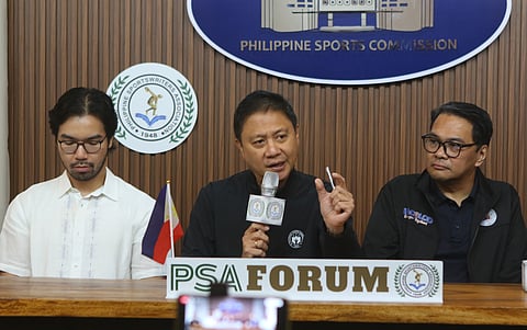 PSC chairman Patrick ‘Pato’ Gregorio (middle) is set to make some key adjustments in the Batang Pinoy in preparation for the SEA Plus YG in 2027. Joining him during the PSA Forum are Bacolod Mayor Greg Gasataya (right) and DepEd director Miguel Mantaring.