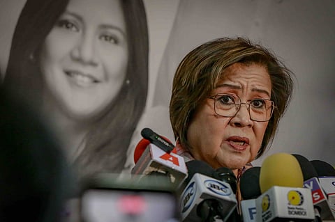 House Prosecution member and Mamamayang Liberal Partylist Rep. Leila de Lima during an ambush interview at the Senate on Wednesday, 24 June.